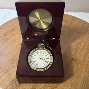 Bulova Gold Commemorative Pocket Watch 2003 Mahogany Box